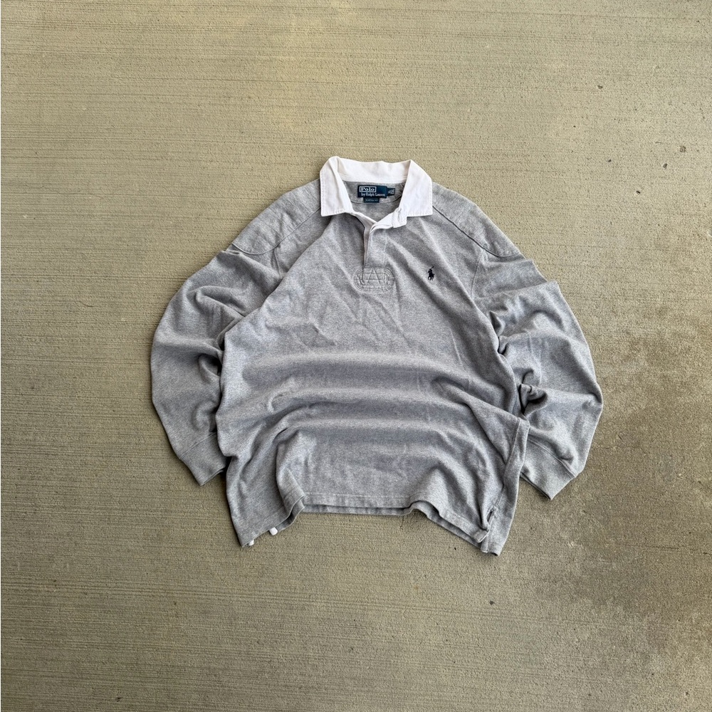 VTG Polo Ralph Lauren Polo Shirt Mens XL Gray Rugby Padded LS Fleece Lined Pony